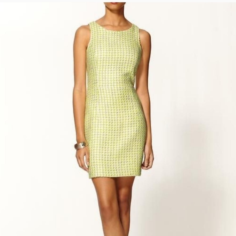 Theory Lime Green Houndstooth Tweeted Dress
